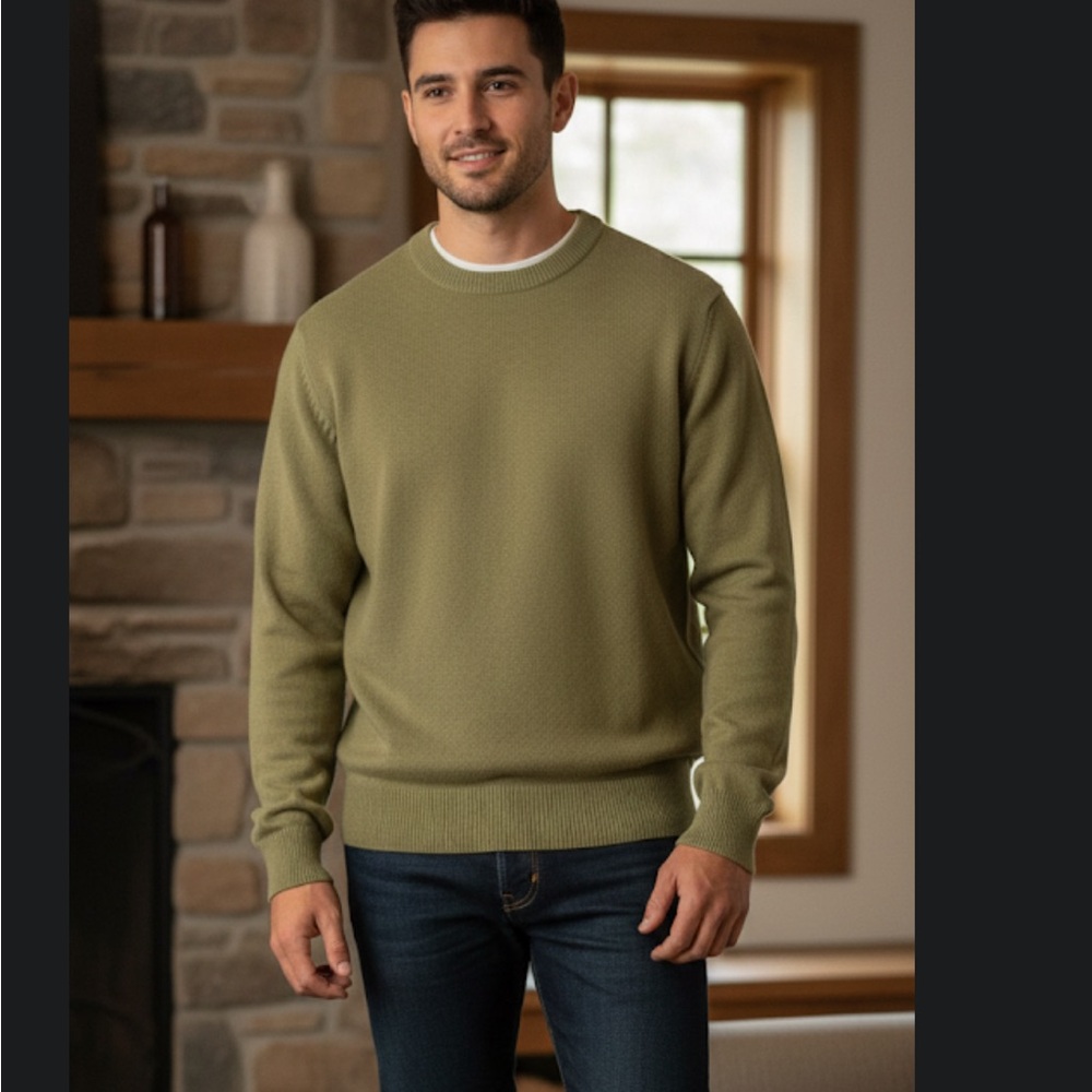 Classic Crewneck Sweater in Olive by [Pure Wool]